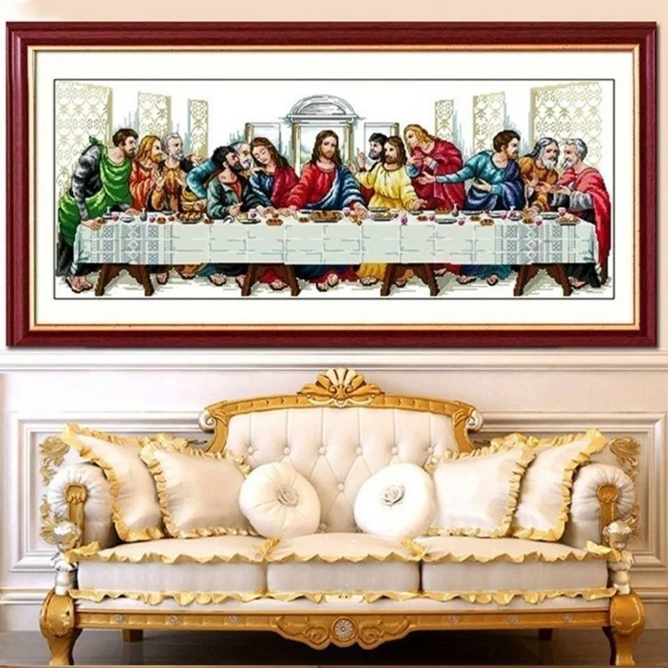 DIY Cross Stitch Kit - World Famous Painting Jesus Last Supper Embroidery Pattern - Needlework Art Kit for Craft Enthusiasts