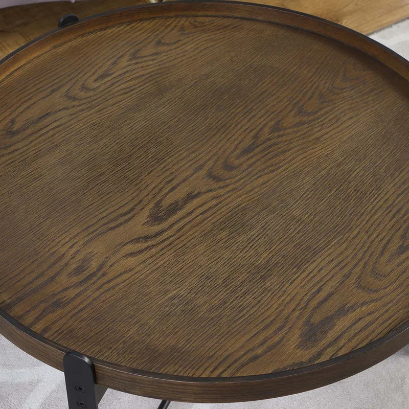 American simple coffee table side few small round table  walnut color desktop