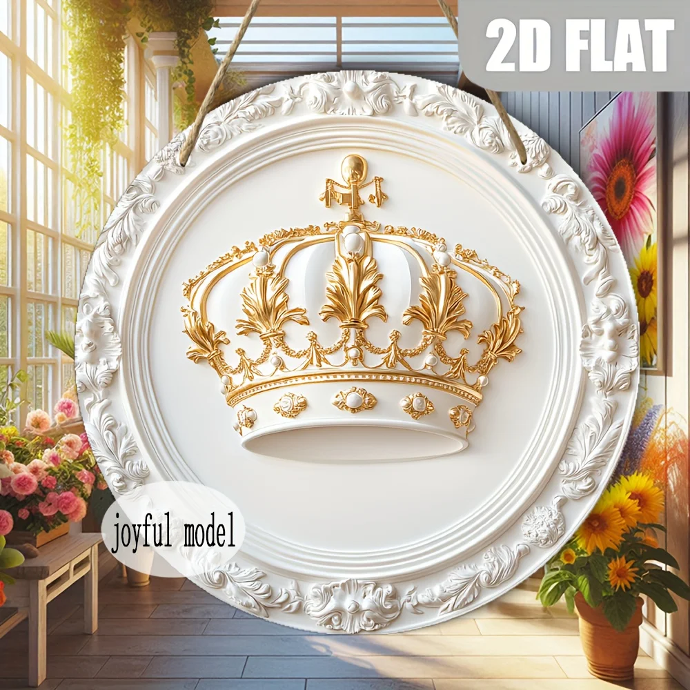 2D Flat, 1pc Bohemian Royal Crown Ornament Vintage Wooden Circular Signboard - 20.32x20.32 cm Wall-Mounted Artificial Wood Decor