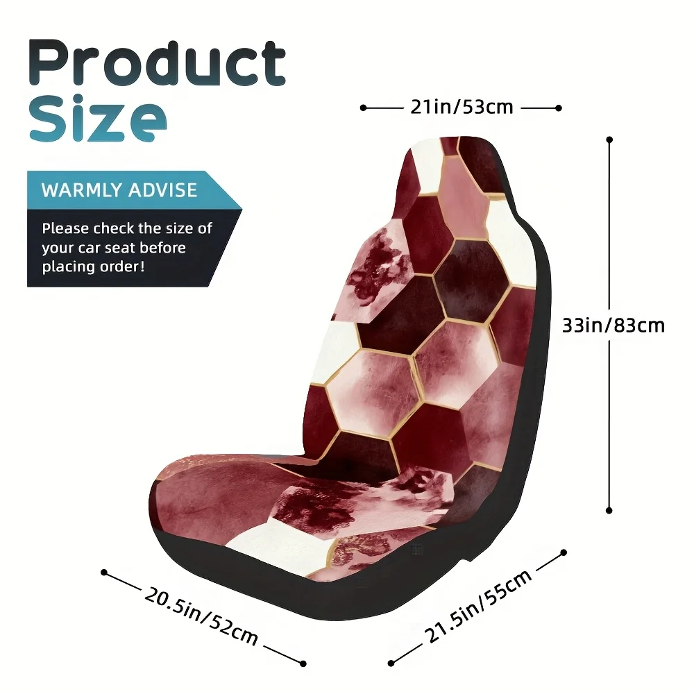 2pcs, Decorative Geometric Hexagon Pink Red Design Car Seat Covers, Lightweight Washable Fabric, Universal Fit Adds Fashion Acce