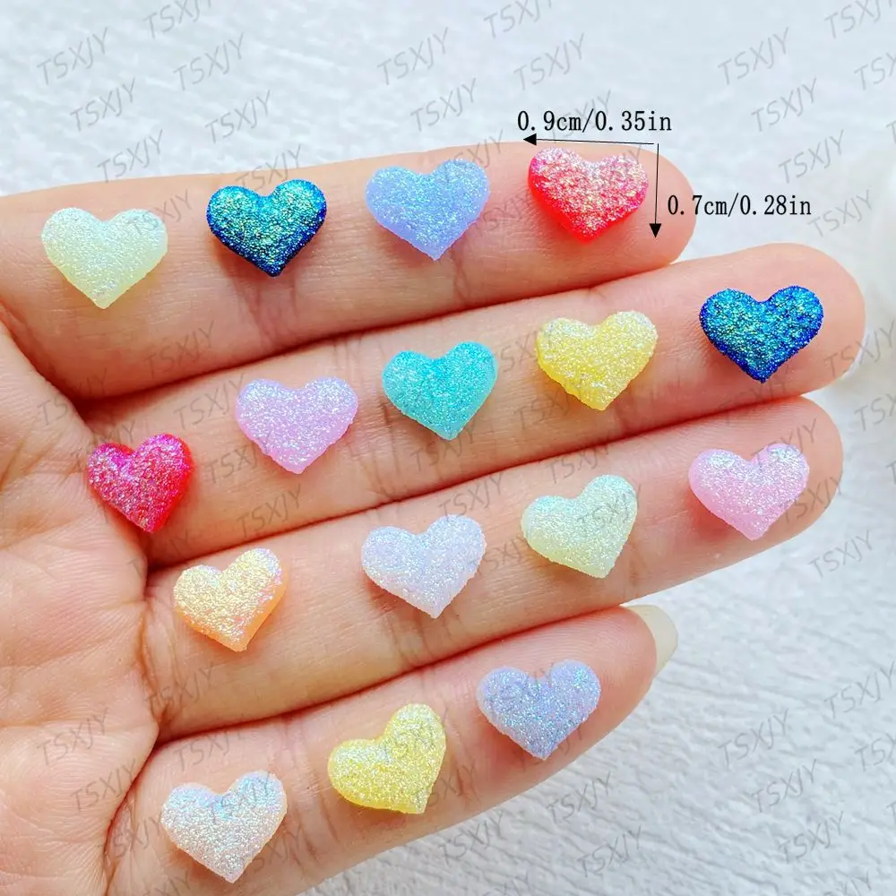 60Pcs Cute Mini Colored Shiny Heart-shaped Design Nail Art Resin Designer Charms DIY 3D Decorations Jewelry Christmas/Halloween