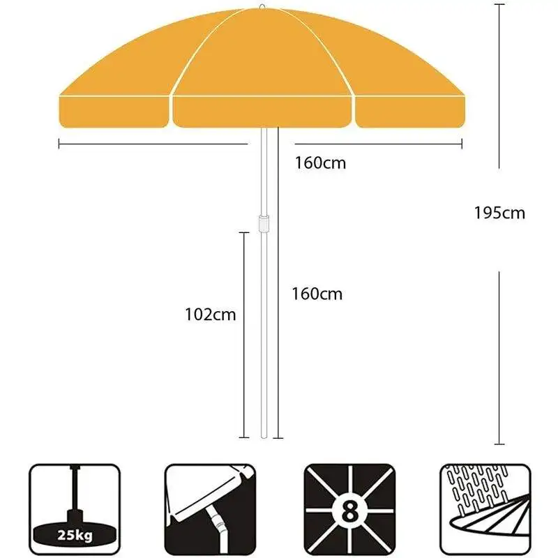 Factory Price Cheap Portable Folding Garden Picnic Sun Parasol & Beach Umbrella 160 cm UV Protection Orange with Carry Bag
