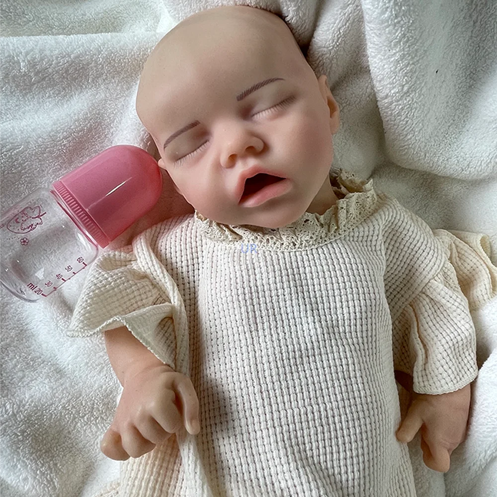 18 "Pinted Girl Reborn Baby Dolls Completa Sólida Silicone Acabado Realista Dormir Boneca Natal Colecionáveis