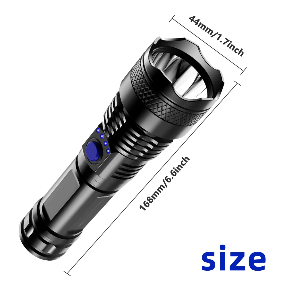 휴대용 미니 LED 손전등, 전술 토치 내장, 마이크로 USB 충전, 방수 손전등, 야외 캠핑 낚시 램프