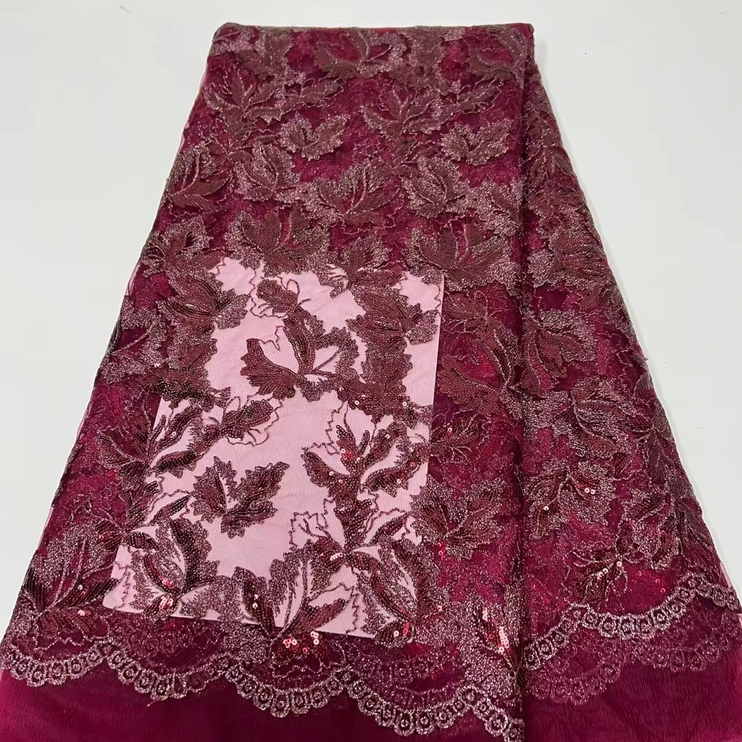 

High Quality African Lace Fabric 2023 French Net Sequins Lace Fabric Sewing Embroidered Tulle Nigerian Lace Party Fabric LR2330