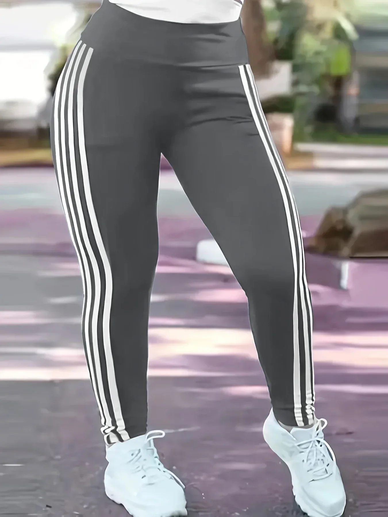 

Plus Size 1XL-5XL Women Fashion Striped Leggings Pants Ladies Casual Slim Sports Pants Running Pants