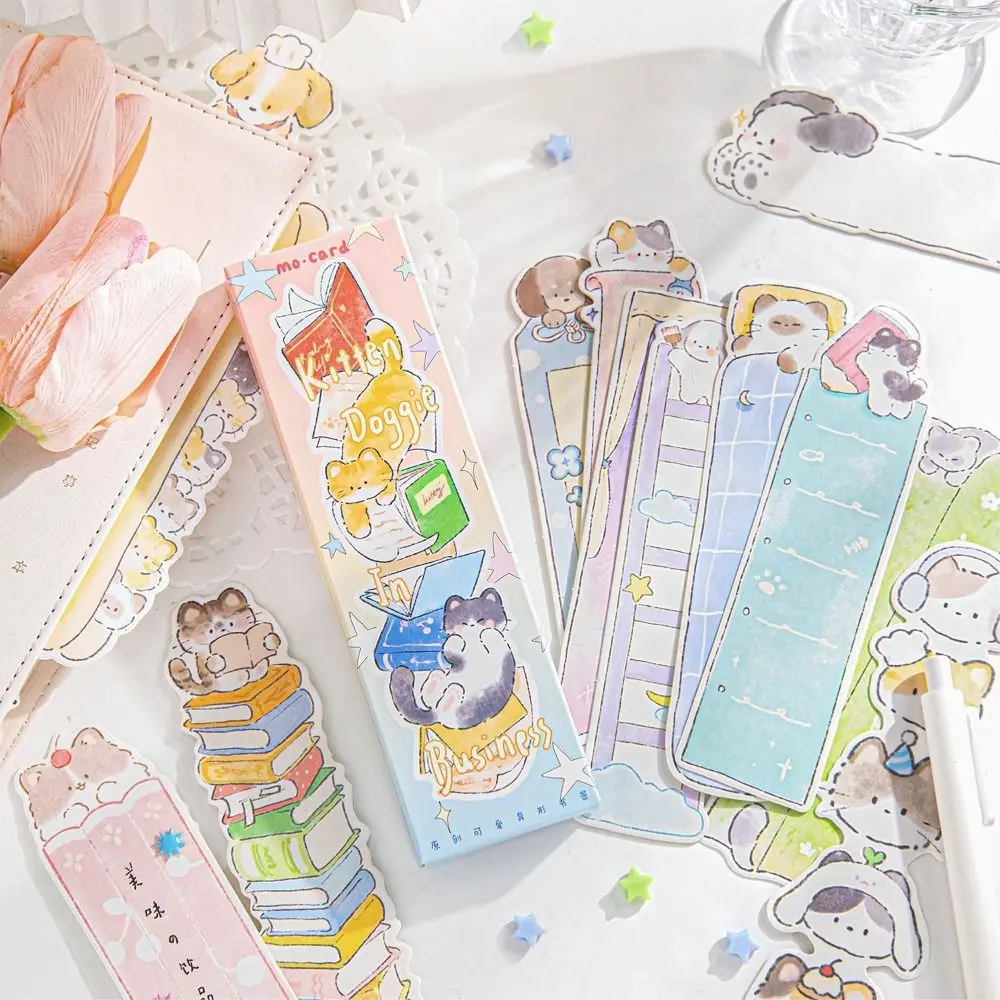 30pcs/Set Cute Paper Small Animal Bookmark Kawaii Kitty Puppy Shape Reading Book Clip Message Card School Office Supplies