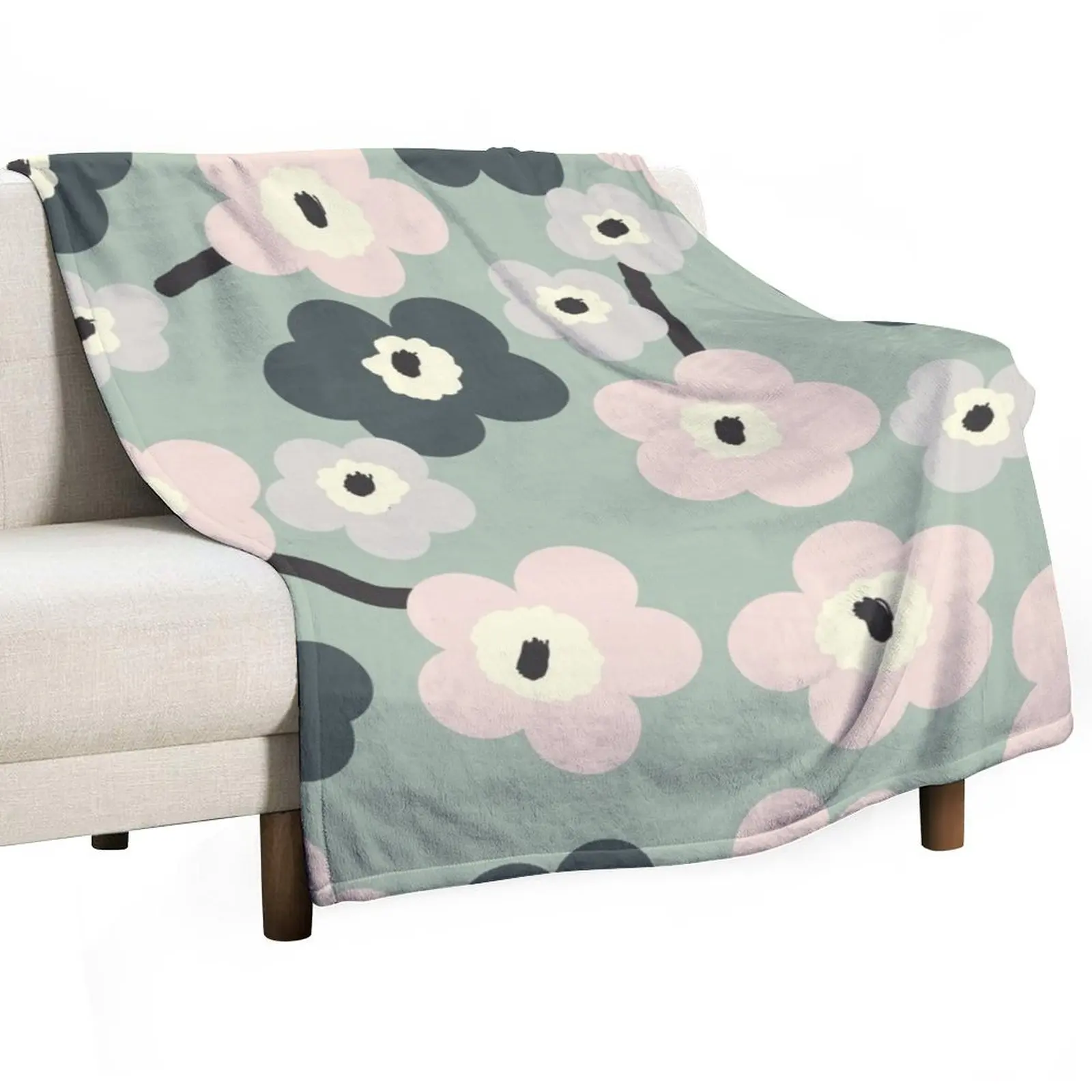 Iconic Modern Scandinavian Garden in Sage Green and Blush Pink Throw Blanket Camping Flannel Fabric Baby Blankets