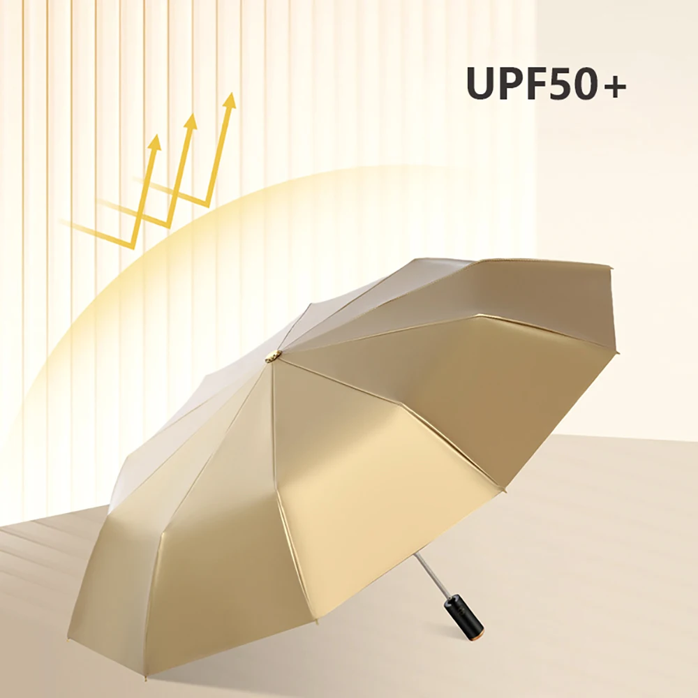 Luxury Golden Automatic Umbrella Women Portable Three Folding Umbrella Girls UV Protection Parasol 10K Double Layer Umbrellas