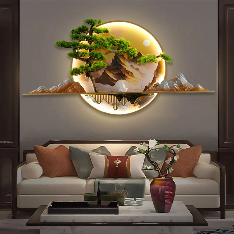 modern chinese landscape picture lampada pintura de parede 3d com luzes criativos home decor sala de estar estudo quarto 01