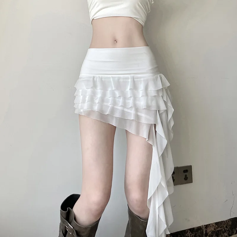 

2025 Spring/Summer New Style Fresh Irregular Ruffle Edge Drifting Half Body Spicy Girl Mesh Short Skirt for Women