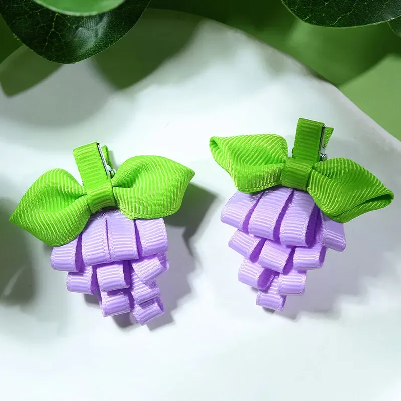 2Pcs Princess Sweet Fruit Hairpins Headdress Cute Grape Hair Clips For Baby Girls Handmade Hair Accessories Kids Headwear