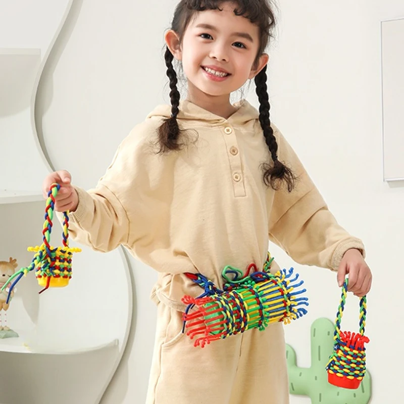 1 個/3 個手作り Diy 編み物糸通しおもちゃ子供の集中力細かい運動トレーニングフラワーバスケット編組ロープパズルおもちゃ