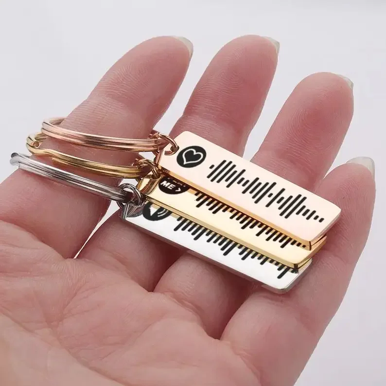 جديد الإبداعية شخصية زوجين الموسيقى هدية المفاتيح شخصية سبوتيفي رمز سلاسل المفاتيح سلسلة مفاتيح من الفولاذ المقاوم للصدأ التبعي #2