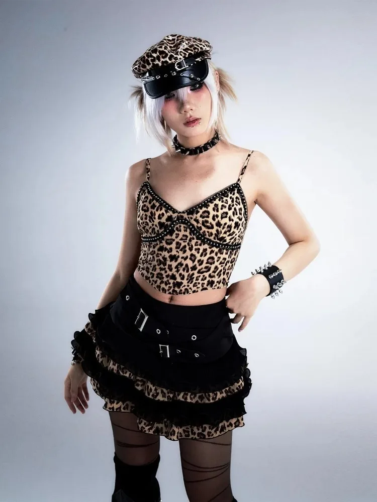 Abi-style Shibuya Hottie Leopard Gown Ball Skirts High Waist Punk Cake Skirt Y2k Aesthetic Grunge Faldas Mujer 2026 Summer Ropa