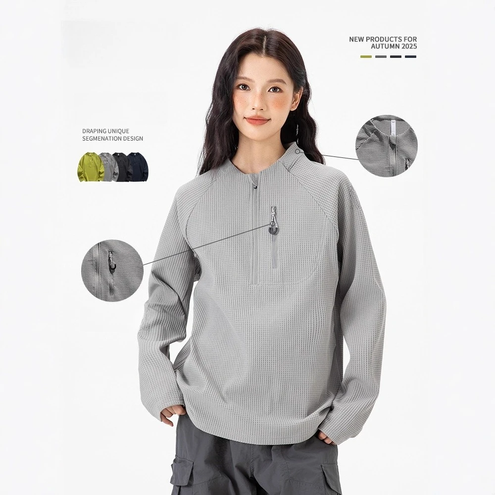 Outdoor Waffle Knit Semi - Zip Long - Sleeve T - Shirt  MenMoisture  Wicking & Quick  Drying Sports Couple Style Antibacterial