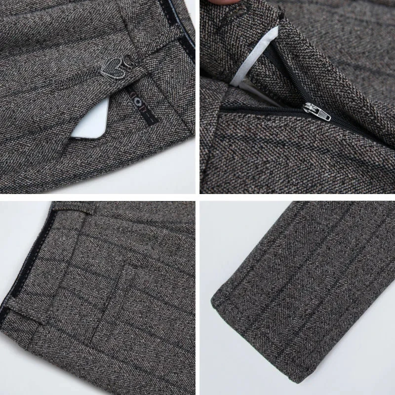 秋の女性のズボンの新ファッションチェック柄ハイウエストウールパンツ女性の冬のベルベットカジュアルパンツ中年母パンツ