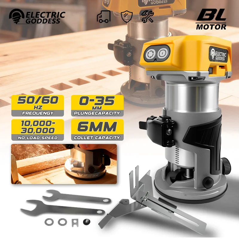 Electric Goddess Brushless 6mm Electric Trimmer For Dewalt 20V Battery Pin ﻿Cordless Woodworking Milling Slotting Machine