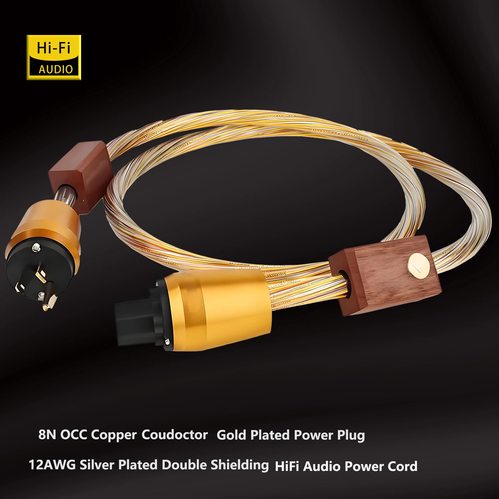 

power cord hifi 8N OCC Copper AU/EU/US Schuko Power Cable Double Shielded audio cable C15/C19 IEC Power Gold Plug Connector