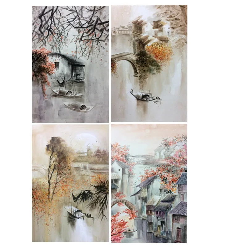 

Chinese Style Landscape Oil Painting on Canvas, Ship Wall Art, Office, Study Room, Home Decor, Hand Painted, No Framed