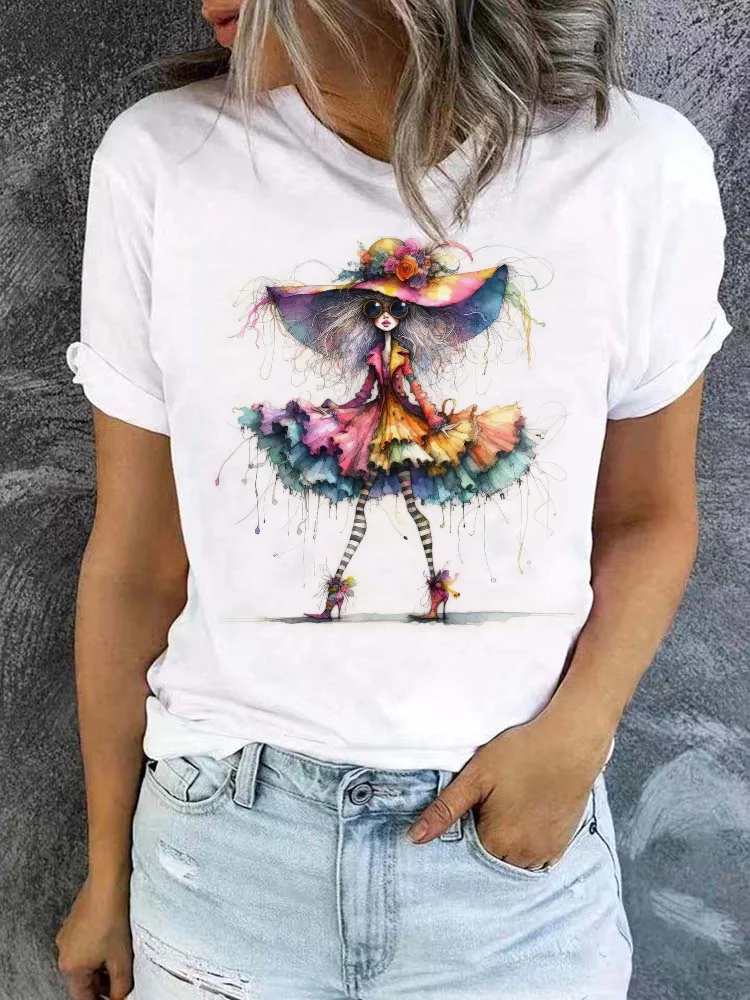 Trendy Jaren 90 Kleding Mode Schattig Bedrukt T-Shirt Dames Nieuwjaar T-Shirt Kerst Vrolijk Aquarel Patroon T-Shirt