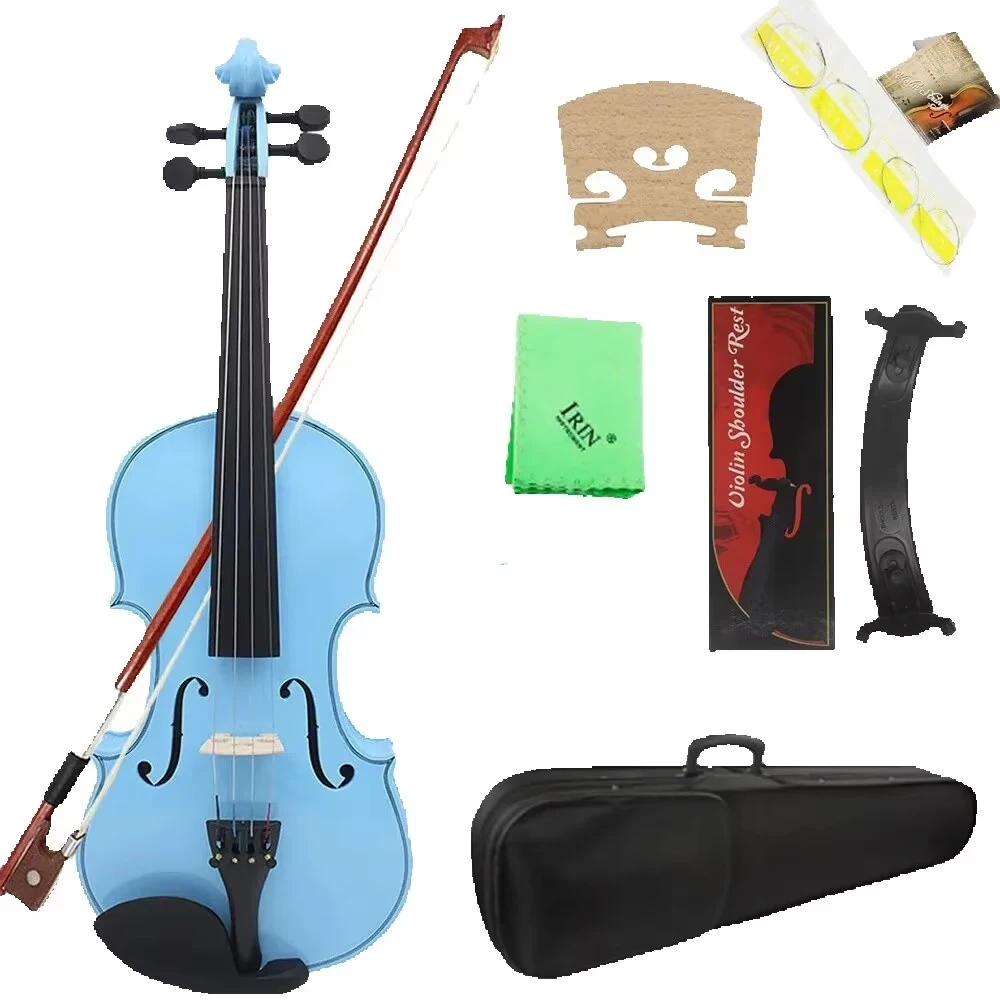 Blue 4/4 Violin Beginners Professionals Acoustic Violin Stringed Instrument Fiddle Set with Case Bow Accessories