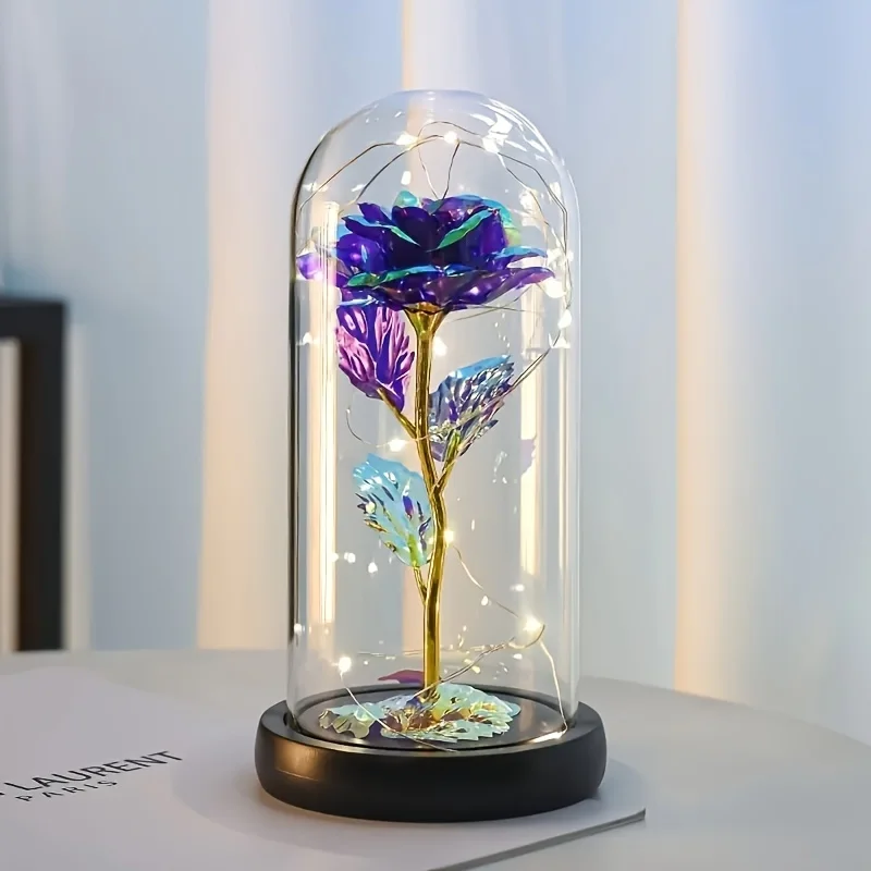 

1pc Enchanted Eternal Light Up Galaxy Rose with Shiny Butterfly - A Glamorous Pink Glass Dome Gift for Christmas and Birthday