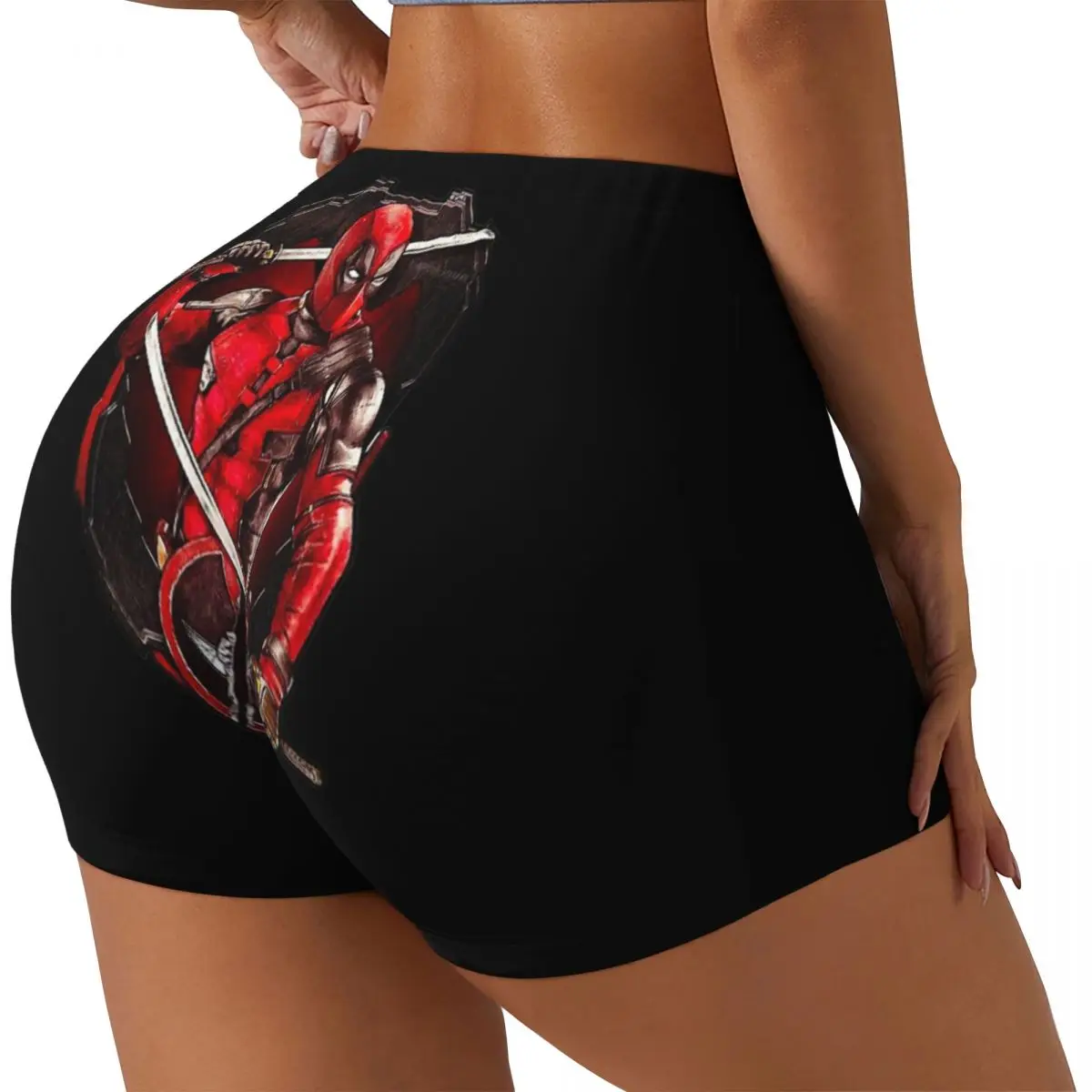 Custom Women Awesome Deadpool Superhero Workout Yoga Shorts Athletic Gym Biker Running Shorts