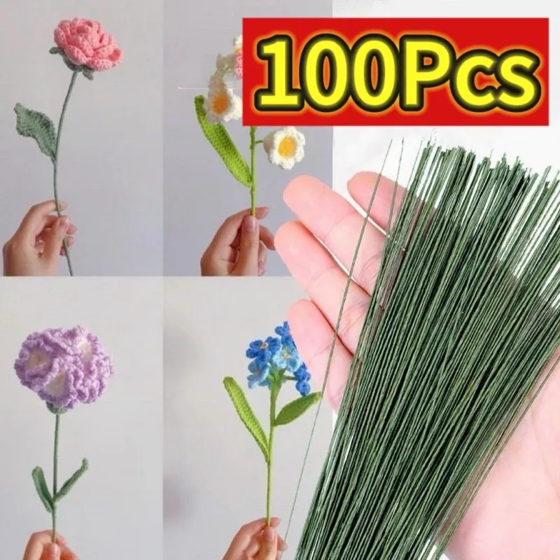 100 قطعة زهرة اصطناعية خضراء الجذعية سلك الحديد عيد الميلاد الزفاف الاحتفال باقة الزفاف مزهرية المنزل DIY بها بنفسك الإكسسوارات المواد ديكور