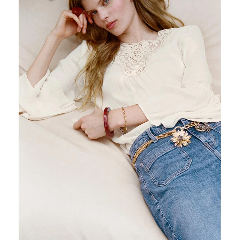 Lente Zomer Nieuwe vrouwen Lange Sve irt Gaas Draperie ronde Ne Gelaagde Decoratie Bell Bot Pendelen Sle Loose Fit