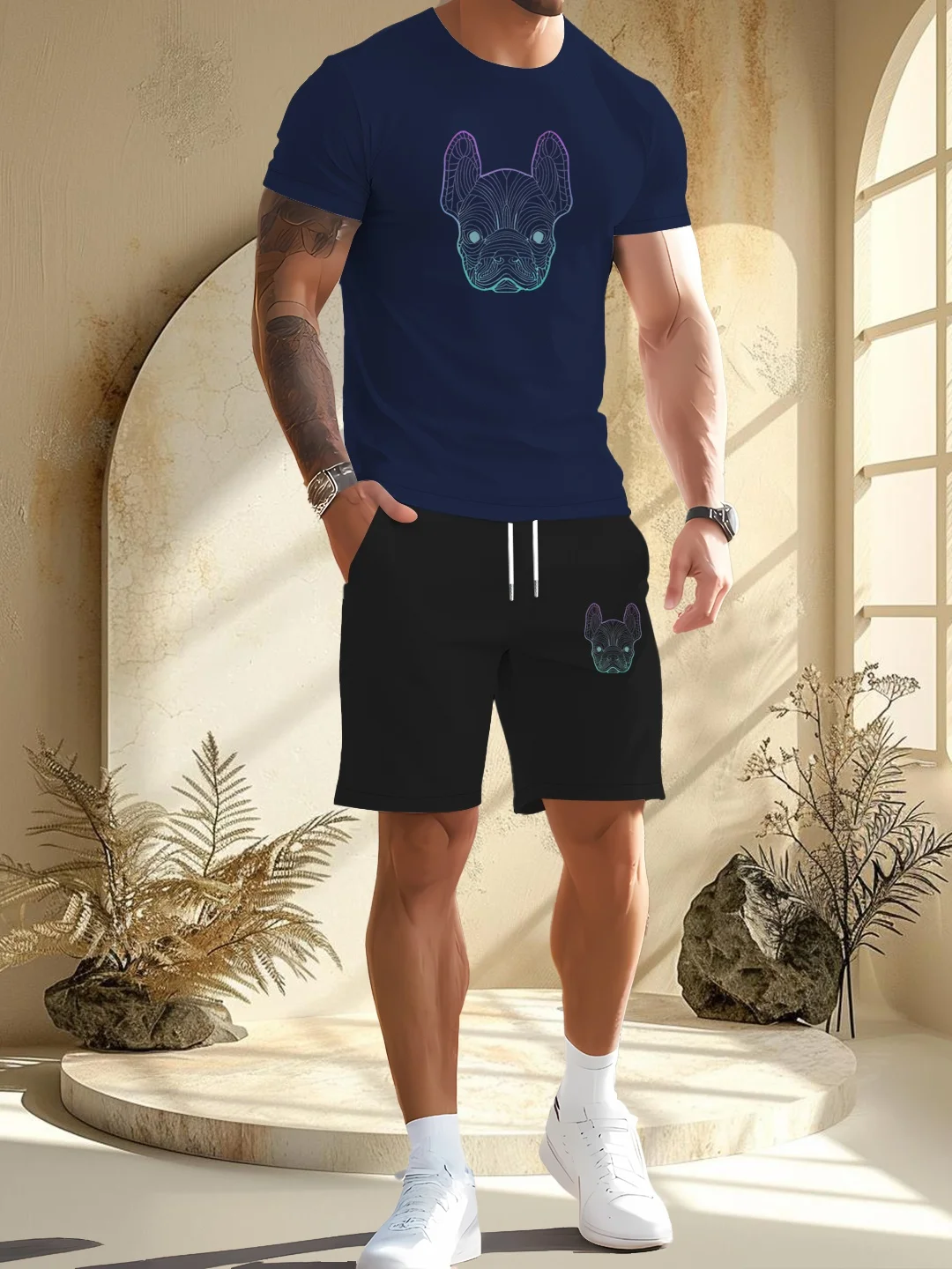 

Summer Men's Quick Dry Casual Short Sleeve T-Shirt And Shorts Set City Street Fashion Running Sports 2-Piece Suit