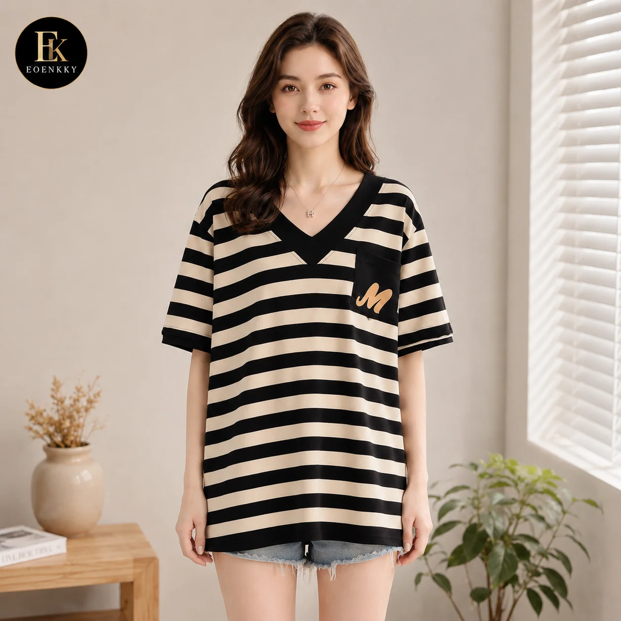 EOENKKY T-shirt rayé surdimens - Longline Tee Oversized avis et prix