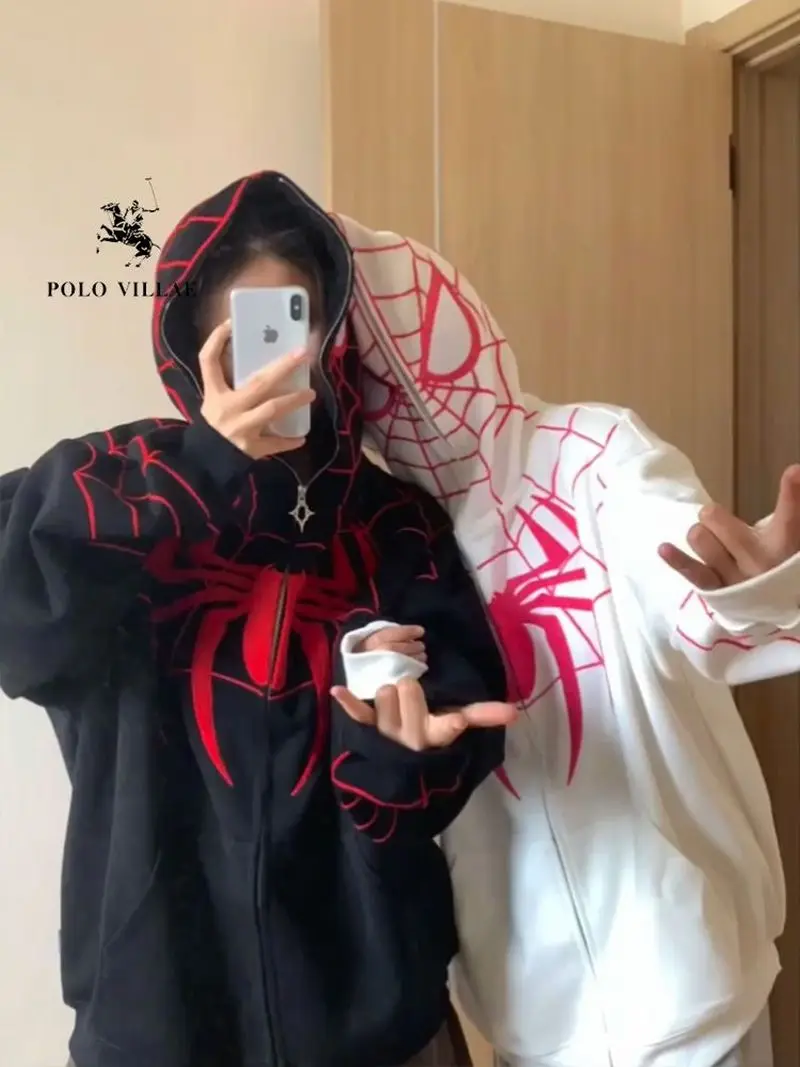 2023 Spider Hoodie Women Men Autumn Embroidery Casual Jacket Y2k Full Zip Up Sweatshirt Harajuku Streetwear Oversized Hood Shirt