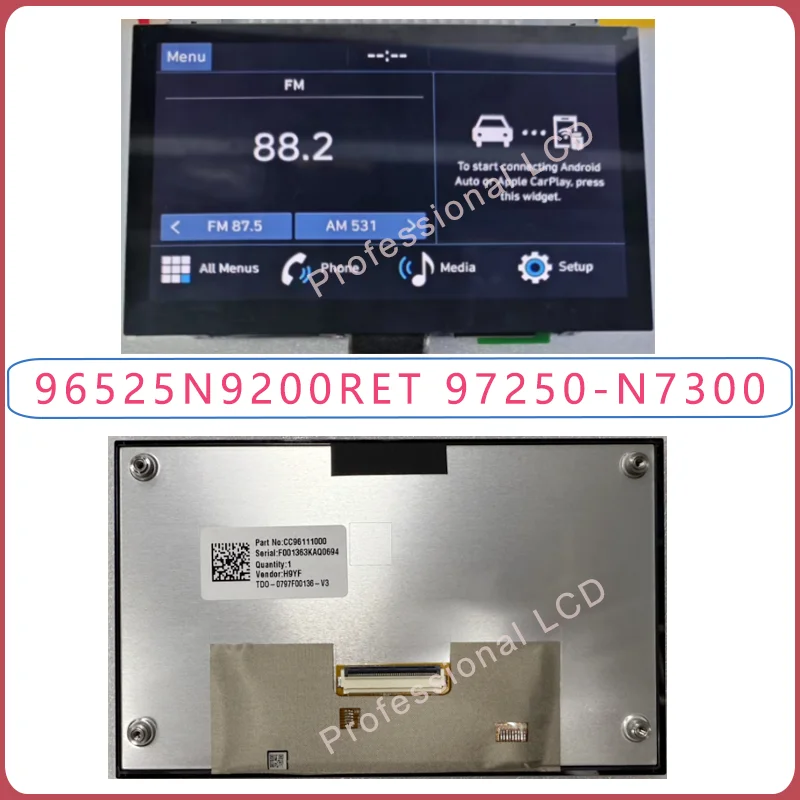 

Replacement LCD Display Touch Screen For Radio Navigation 2021-2024 Hyun dai 96525-N7090RET 97250-N7300 96160N7140 96525N9200RET