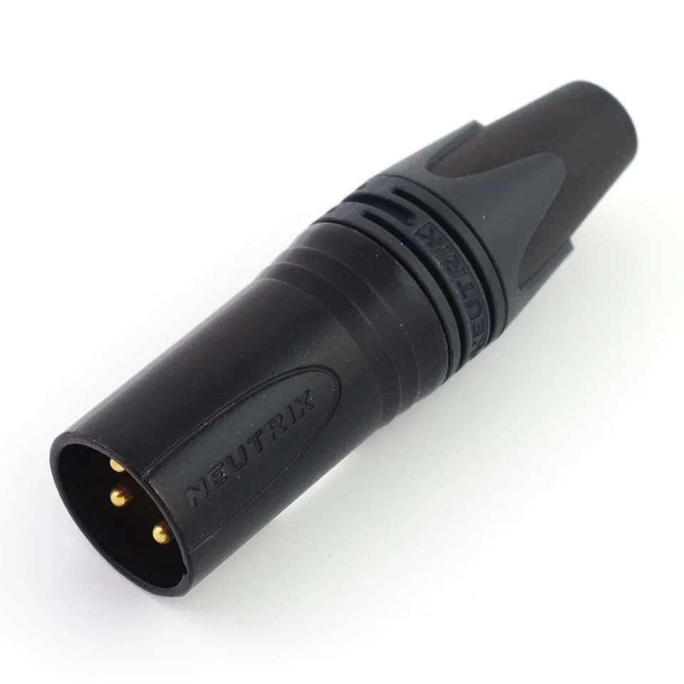 1pcs Switzerland Neutrik NC3MXX-B 3 pole XLR male cable connector with black metal housing and gold contacts.