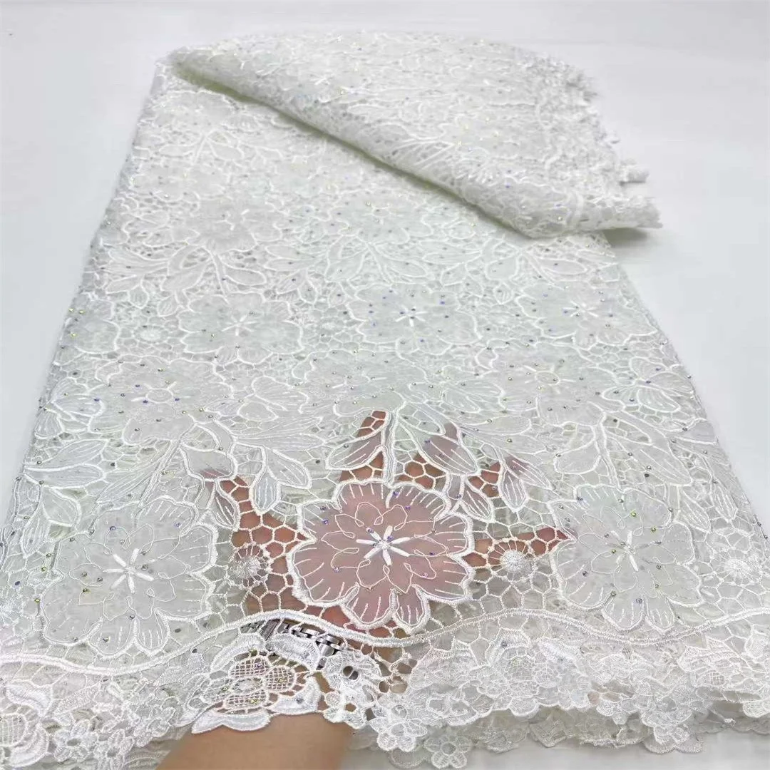 Haftowana organza afrykańska koronka z sznurkowymi fiszbinami, rozpuszczalna w wodzie koronka ślubna z motywem motylkowym i kwiatowym do sukien ślubnych.