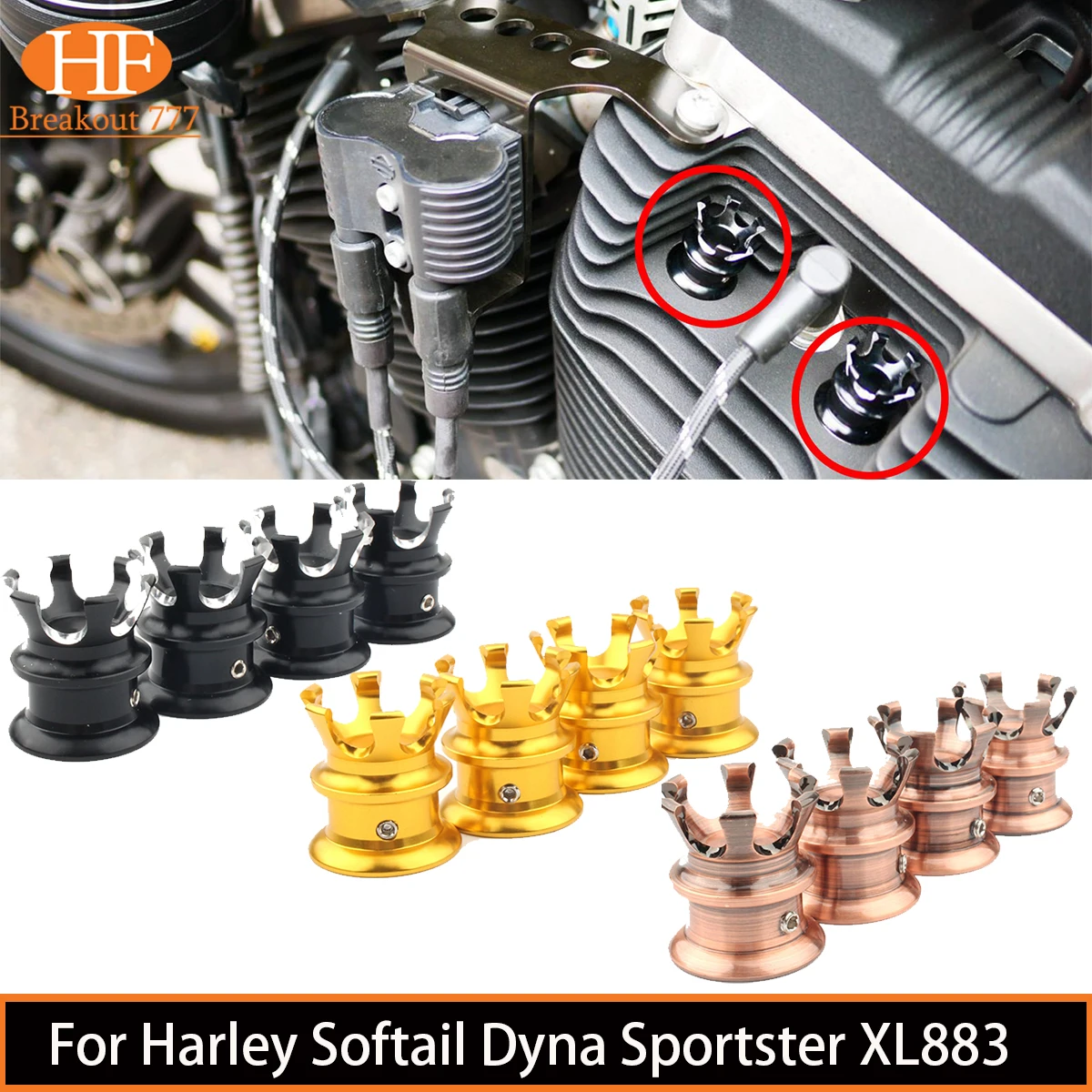 4 Pcs/Set Motorcycle Head Bolt Topper Crown Cap Motocross Engine Nut Cover Trim For Harley Softail Dyna Sportster XL883