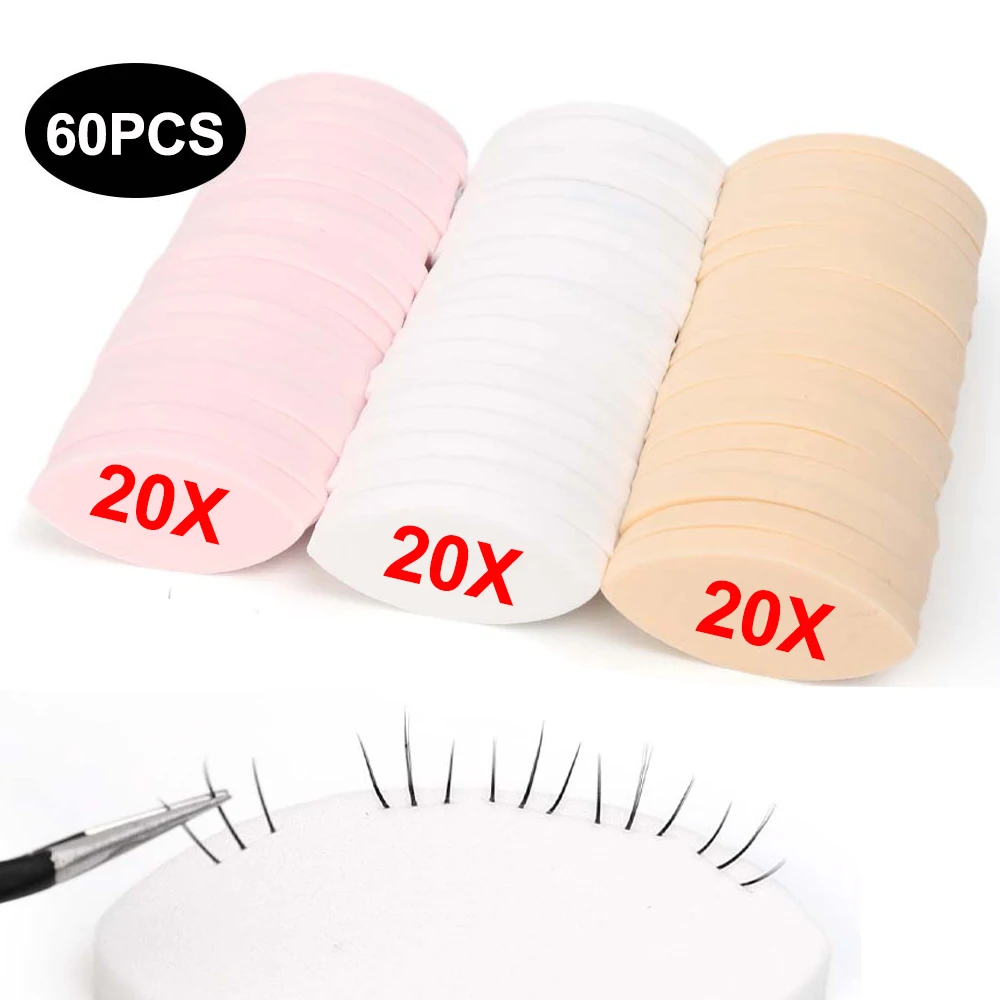 60PCS Weichen Schwamm Falsche Wimpern Pads Anfänger Lash Karte Diagramm Wispy Lashes Wiederverwendbare Make-Up Puffs Ausbildung Wimpern Extensions werkzeug