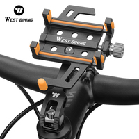 WEST BIKING Bike Cell Phone Holder Aluminum Alloy Cycling Mobile Phone Stand Adjustable 360° Rotation MTB Bicycle Phone Supports