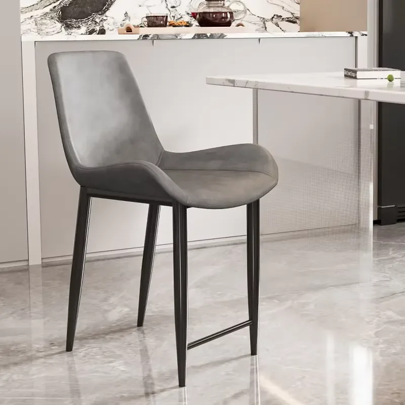 Nordic Minimalist Faux Leather Bar Stool Black Metal Legs Padded Seat Modern Kitchen Island Counter Chair Home Furniture