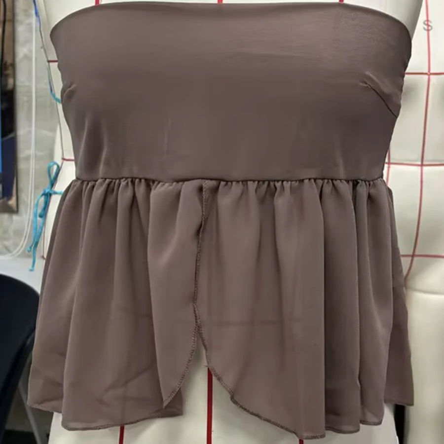 

Women Open Fork Tube Tops and Scarf Summer Solid Color Ruffled Off-Shoulder Bandeau Backless Shirts for Streetwear