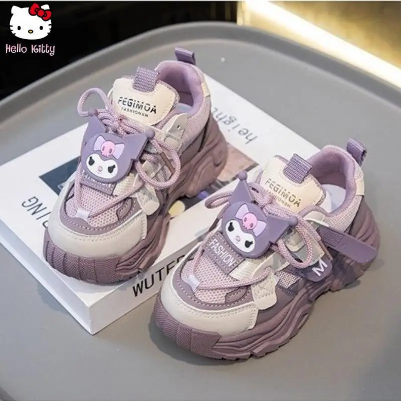 

Kuromi Girls Kawaii Mesh Dad Shoes Новая спортивная обувь с героями мультфильмов Студенческая обувь Sanrio Весна Осень Корейское аниме Кроссовки на мягкой подошве