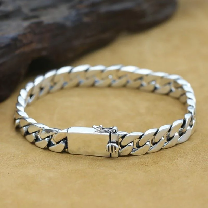 8MM Solid S925 Silver Jewelry Fashion Punk Style Hipster Men and Women Miami Cuba Chain Bracelet Mens Jewellery Gift pulsera