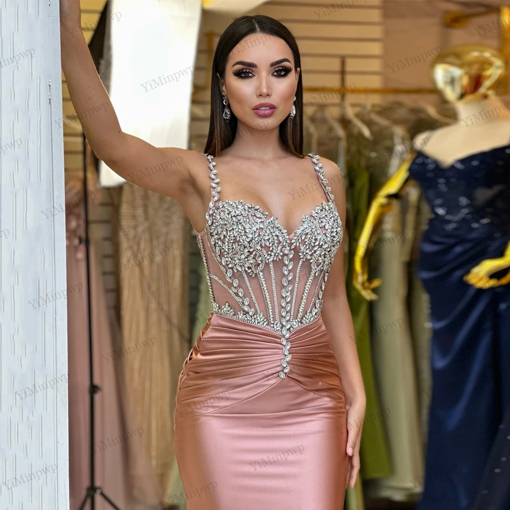 

Saudi Arabia Prom Dresses Spaghetti Straps Pleat Mermaid Pleat Sweetheart vestidos de fiesta elegante Customized Sweep Train