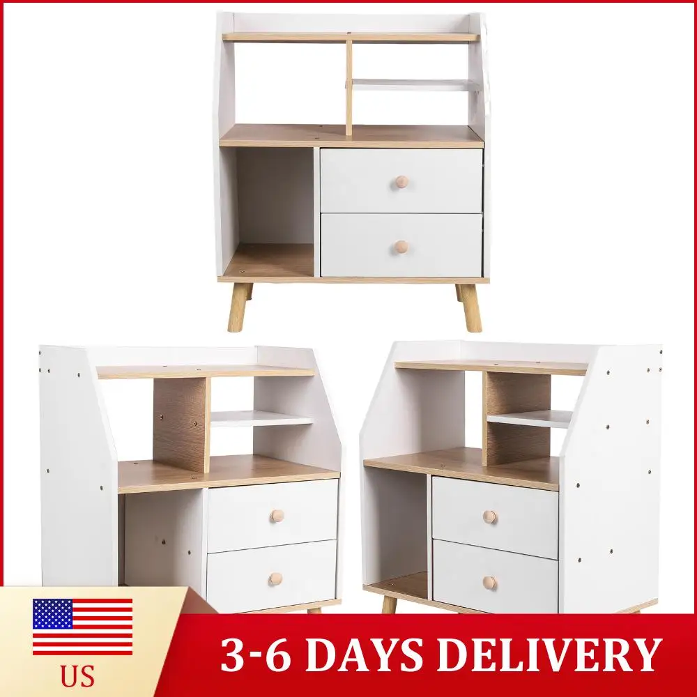 

Wooden Nightstand Side Table with 2 Drawers Simple Bedside Storage Locker Nordic Bedside Storage Cabinet for Living Room Office