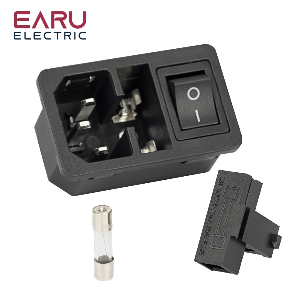 Dengan Sekring 10A! Red Rocker Switch Fused IEC320 C14 Inlet Power Socket Fuse Switch Connector Plug Connector Merah Hijau Biru Hitam
