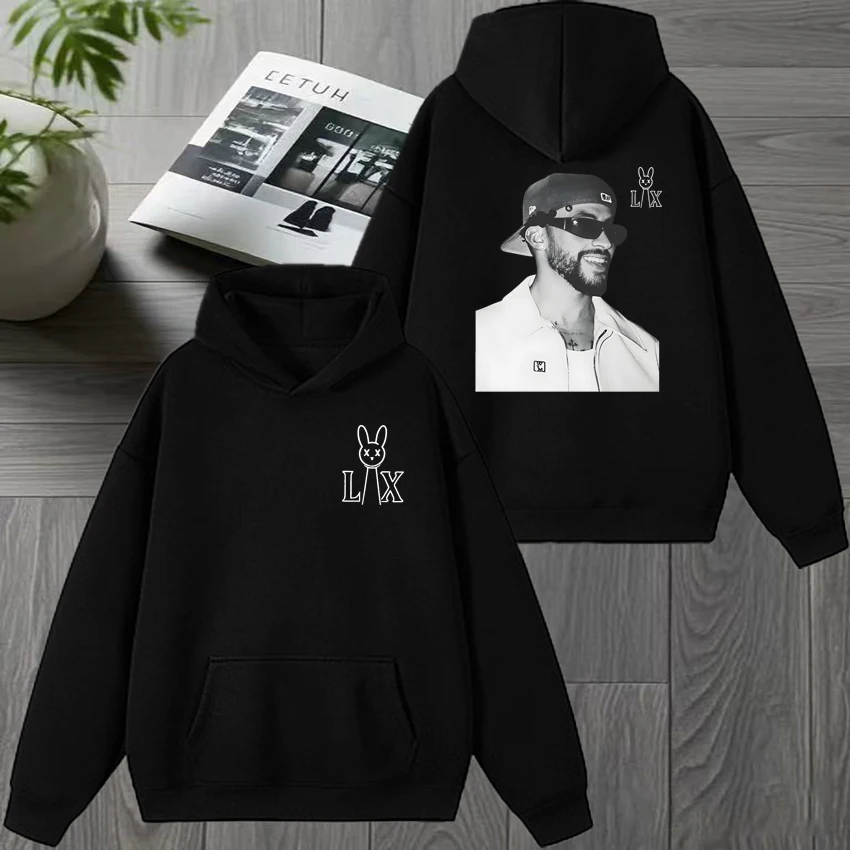 

2025 New in Bad Bunny music Double Sided print Sweatshirt Men women vintage Fleece punk Hoodies Unisex Casual Winter pullover