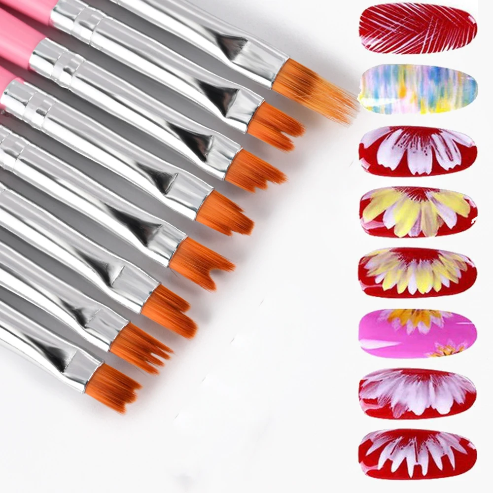 8 teile/satz Farbverlauf Zeichenstift Nail Art Pinsel gemischte Art schwarz/rosa Acryl Linie Malpin sel DIY Maniküre Malerei Stift Kit