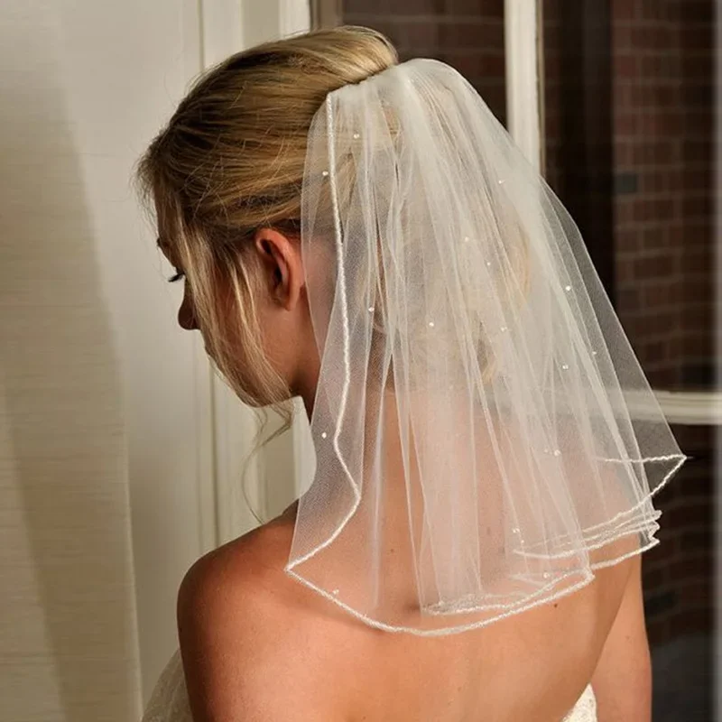 

Short 1 Layer Wedding Veils Soft Tulle Bridal With Comb Crystal Accessories Voile De Mariee