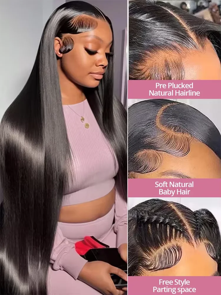 250% Density Brazilian Raw 30 32 inch 13x6 HD Lace Front Human Hair Wigs Bone Straight 13x4 Frontal Wigs Glueless Closure Wigs image 4